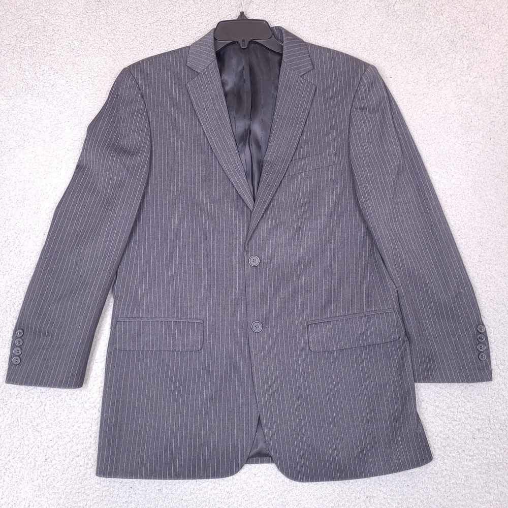 Renoir Blazer Jacket Mens 38R Gray Pinstripe Super 120s Italian‎ Stying 2 Vent